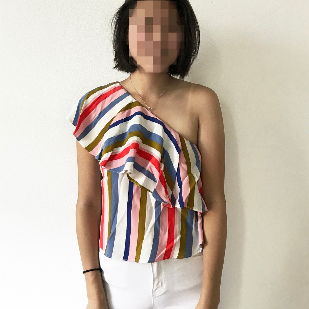 Asos One Shoulder Ruffled Striped Top